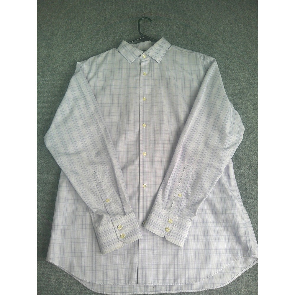 Banana Republic Men's Non-Iron Slim Fit Plaid Dress Shirt Purple White Large